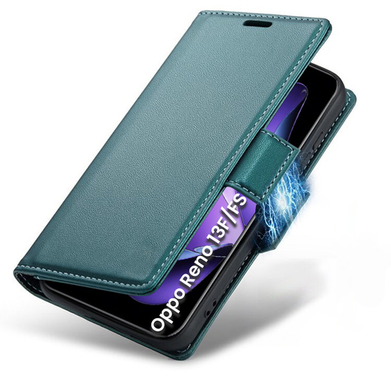 Etui do Oppo Reno 13F / Oppo Reno 13FS, ERBORD Glossy Litchi, portfel z klapką, zielone