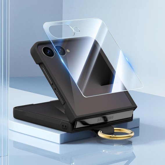 Etui Ring Holder do Samsung Galaxy Z Flip7 5G, ze szkłem na ekran zewnętrzny, czarne