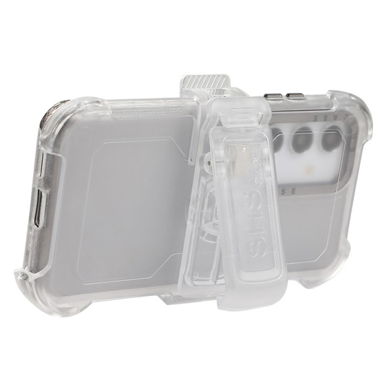 Pancerne Etui do Samsung Galaxy S24+, Belt Clip, z klipsem, przezroczyste / czarne