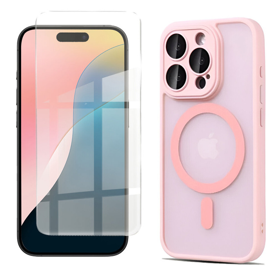 Etui do iPhone 16 Pro, do MagSafe, ERBORD Matt Case, różowy + Szkło na ekran