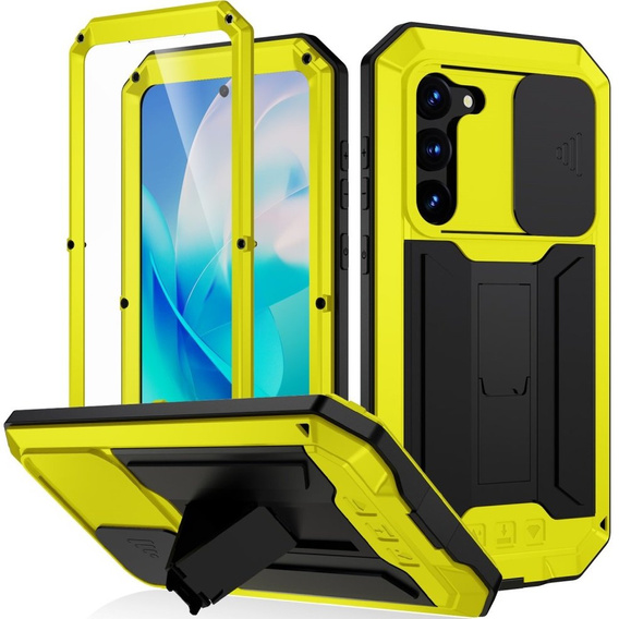 Etui pancerne do Samsung Galaxy S23, R-JUST CamShield Slide, żółte / czarne