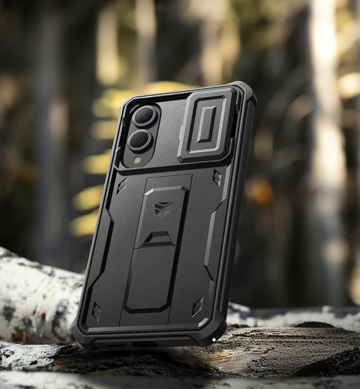 Pancerne etui Dexnor z osłoną kamery i podstawką do Samsung Galaxy S25 Edge - czarne