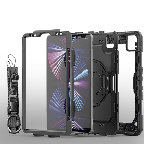Etui pancerne do iPad Pro 11" 2022/2021 (4/3 gen.), ochronne 360 z miejscem na rysik, Czarne