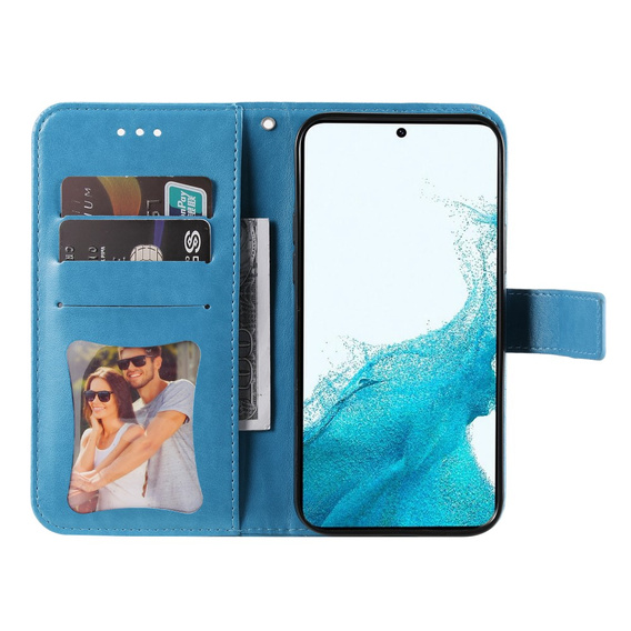 Zestaw Etui z klapką do Samsung Galaxy A54 5G, portfel Mandala i kwiaty, niebieskie + szkło