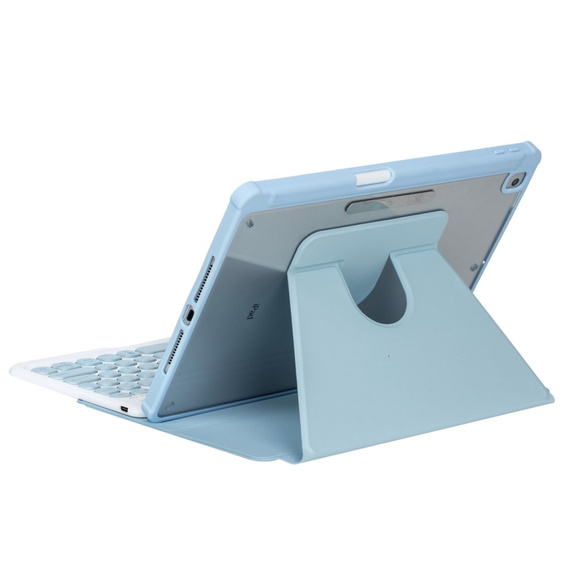 Etui z klawiaturą do iPad 11" 2025 A16 (11 gen.) / iPad 10.9" 2022 (10 gen.), Rotary 360° Leather, jasnoniebieskie