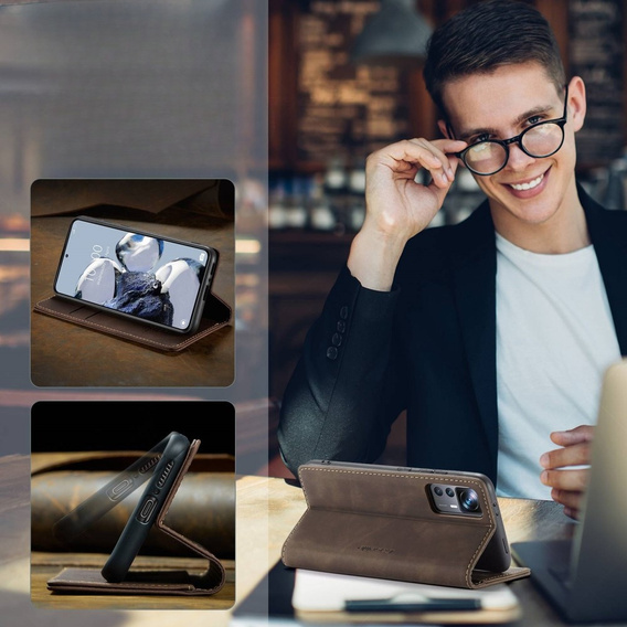 Etui CASEME do Xiaomi 12T / 12T Pro, Leather Wallet Case, brązowe