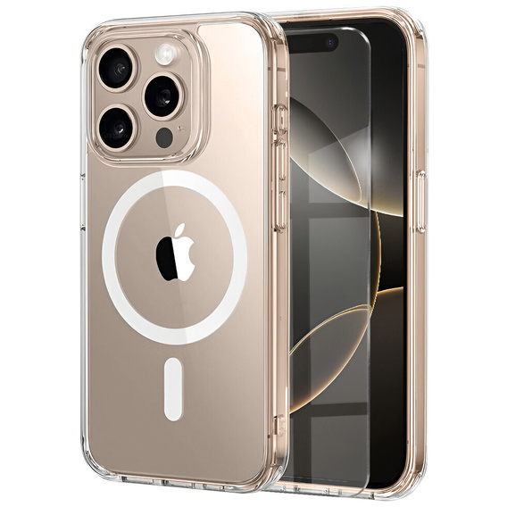 Etui Magnetyczne do iPhone 16 Pro Max, ERBORD CrystalMag, przezroczyste + Szkło na ekran