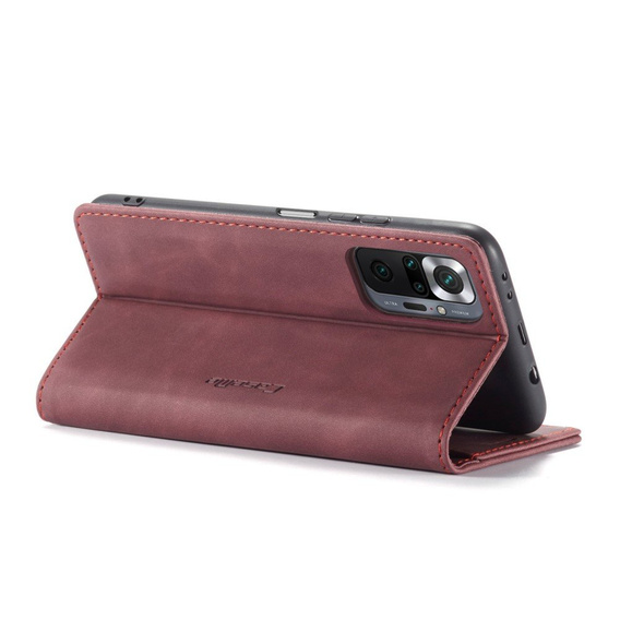 Etui CASEME do Xiaomi Redmi Note 10 Pro, Leather Wallet Case, czerwone