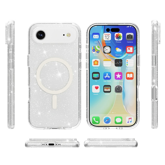 Etui do iPhone 17 Air, do MagSafe, brokat, transparentne