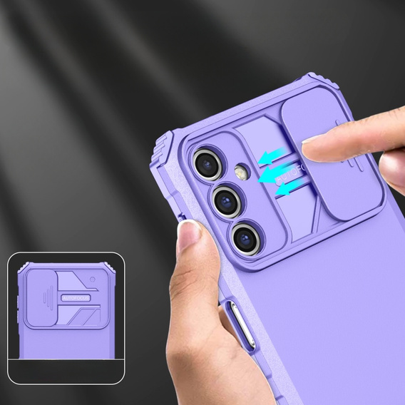 Etui pancerne do Samsung Galaxy A14 4G/5G, Camshield z podstawką, Fioletowe