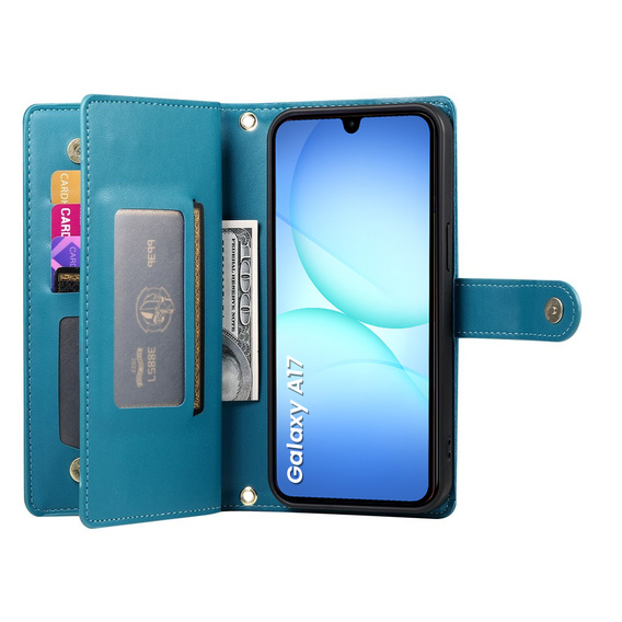 Etui z klapką do Samsung Galaxy A17 5G, Wallet Zipper Pocket, portfelowe, niebieskie