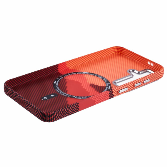 Etui do Samsung Galaxy S25, Carbon Fiber MagSafe, pomarańczowe