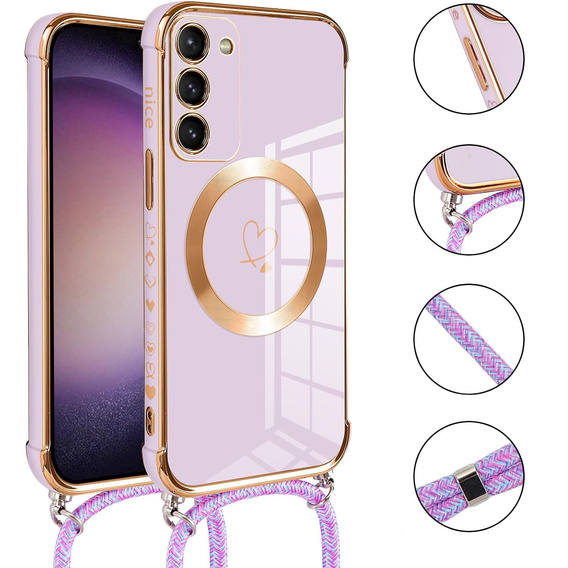 Etui do Samsung Galaxy S20 FE, Electro Heart MagSafe, fioletowe + Szkło na ekran + Smycz