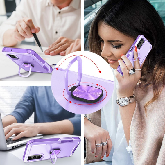 Etui do Samsung Galaxy A14 4G/5G, pancerne z ringiem, fioletowe