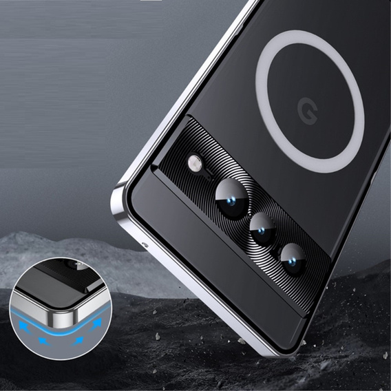 Etui z ochroną aparatu do Google Pixel 8 Pro, CamShield MagSafe, przezroczyste / srebrne