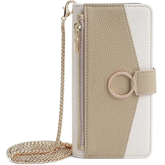Etui z klapką do Honor Magic 6 Lite 5G, Wallet Zipper Pocket, z lusterkiem, białe
