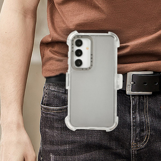 Pancerne Etui do Samsung Galaxy S24+, Belt Clip, z klipsem, przezroczyste / czarne
