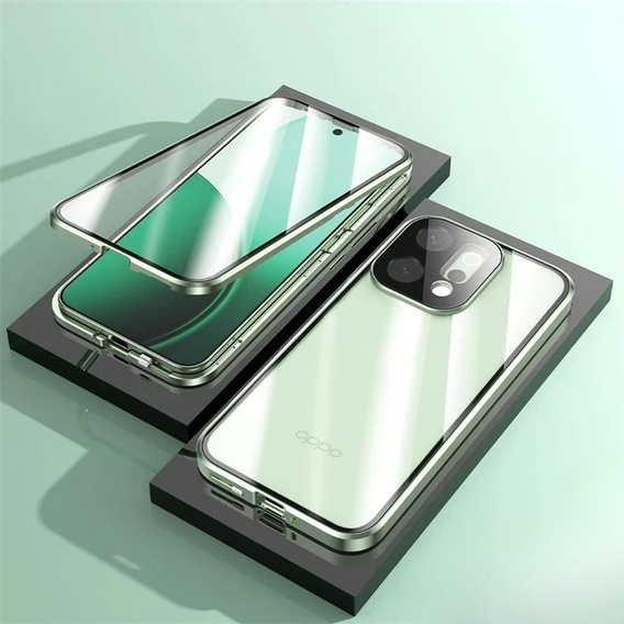 Etui do Oppo Reno 14, Magnetic Dual Glass, przezroczyste z zielonymi bokami