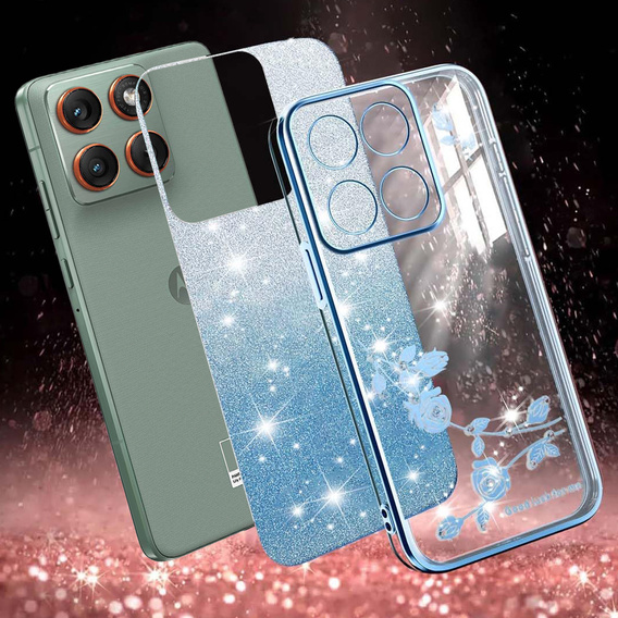 Etui z brokatem Glitter Flower do Motorola Edge 70