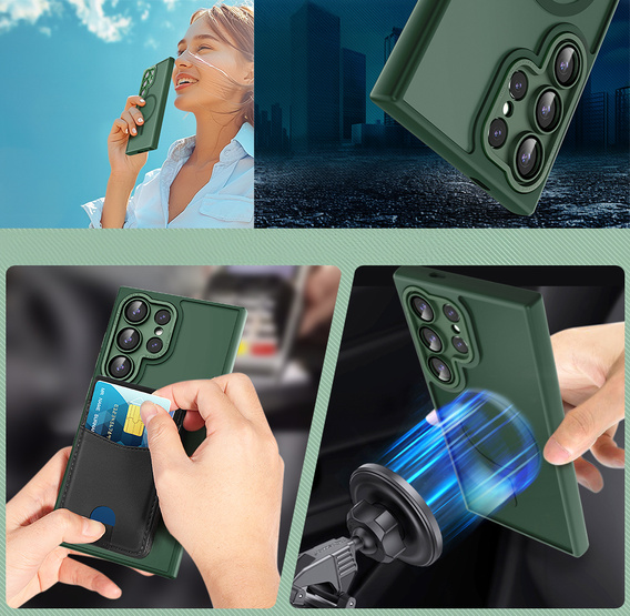 Etui do Samsung Galaxy S25 Ultra, do MagSafe, ERBORD Matt Case, zielone + Szkło na ekran