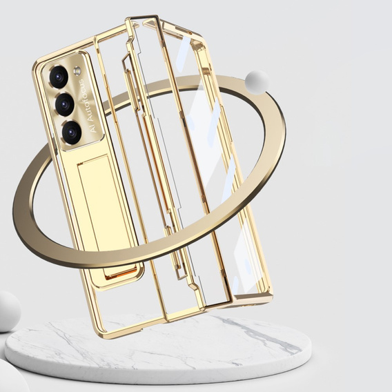 Etui do Samsung Galaxy Z Fold 5 5G, z wbudowaną szybką i podstawką, złote