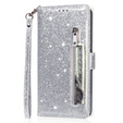 Etui z klapką do Samsung Galaxy A36 5G, Wallet Zipper Pocket Glittery, srebrne