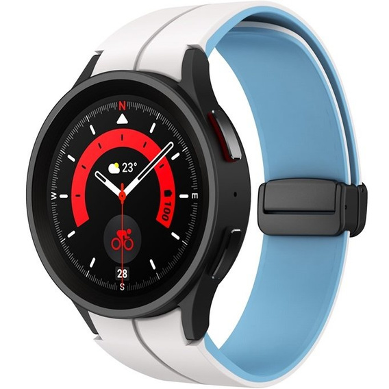 Pasek Silikonowy do Samsung Galaxy Watch 4/5/6 40/42/43/44/45/46/47mm, Biały / Niebieski