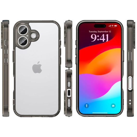 Etui do iPhone 17, z osłoną aparatu, przezroczyste z czarnymi bokami