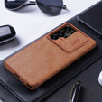 Etui z klapką NILLKIN do Samsung Galaxy S25 Ultra, CamShield Qin Pro, skórzane, brązowe