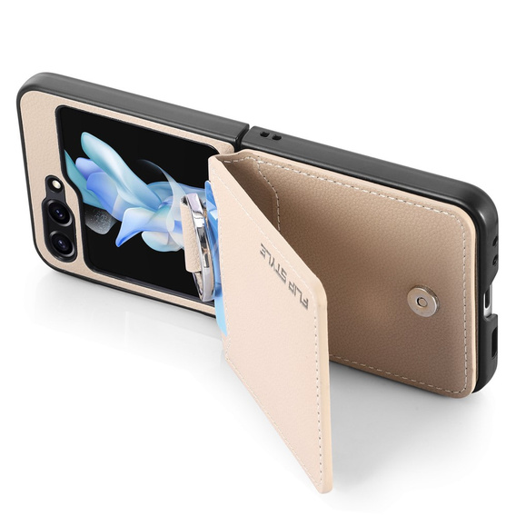 Etui do Samsung Galaxy Z Flip7 FE / Z Flip6, Card Slot Ring Case, beżowe