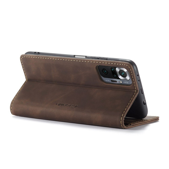 Etui CASEME do Xiaomi Redmi Note 10 Pro, Leather Wallet Case, kawowe