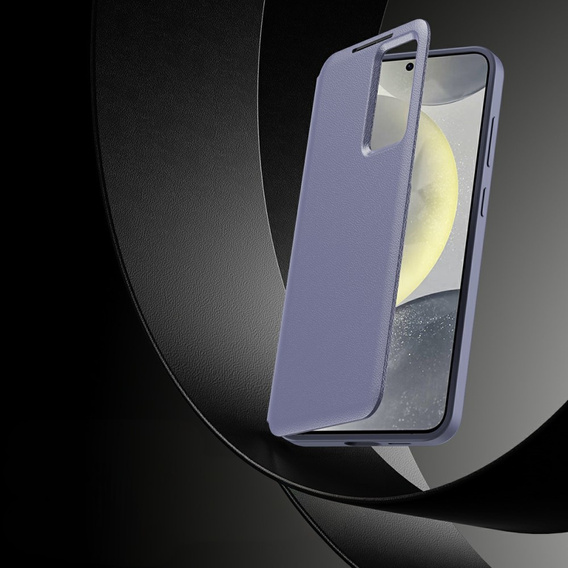 Etui do Samsung Galaxy A56 5G – skórzane z okienkiem Smart View i kieszenią na kartę, fioletowe