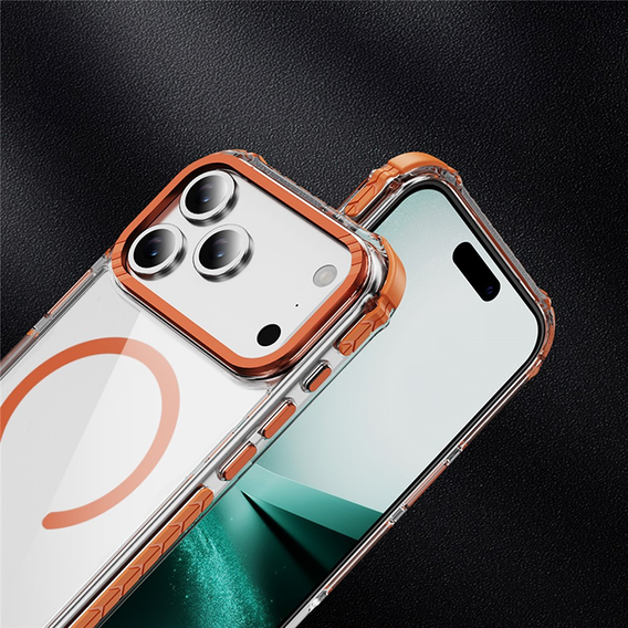 Etui pancerne do MagSafe bezbarwne z pomarańczowymi bokami do iPhone 17 Pro