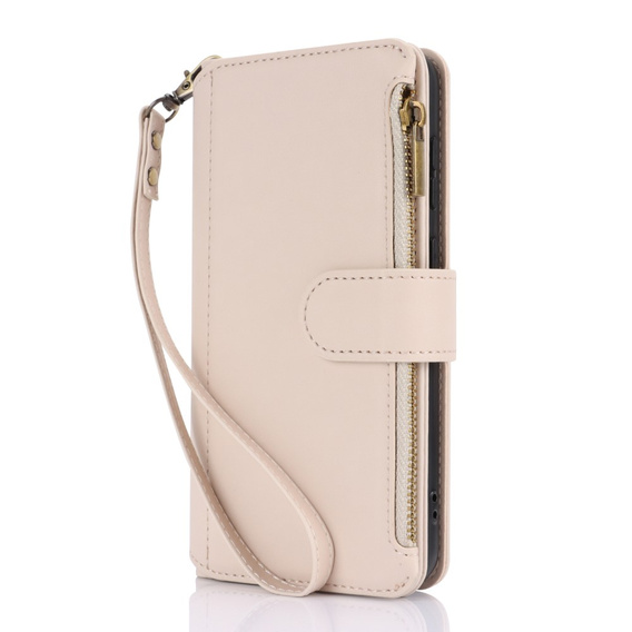 Etui z klapką do Samsung Galaxy S24, Wallet Zipper Pocket RFID, z paskiem na ramię, białe