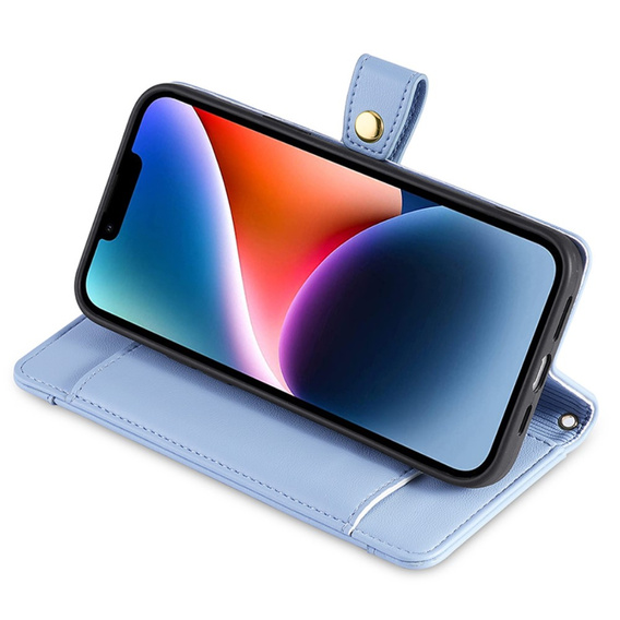 Etui z klapką do iPhone 15 Pro, Wallet Zipper Pocket, niebieskie