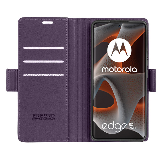 Etui do Motorola Edge 50 Pro, ERBORD Glossy Litchi, portfel z klapką, fioletowe