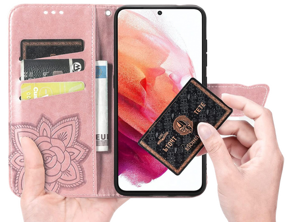 Etui z klapką do Realme 12 Pro 5G / 12 Pro+ 5G, Butterfly, różowe rose gold