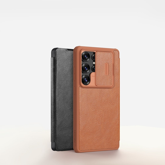 Etui z klapką NILLKIN do Samsung Galaxy S25 Ultra, CamShield Qin Pro, skórzane, brązowe