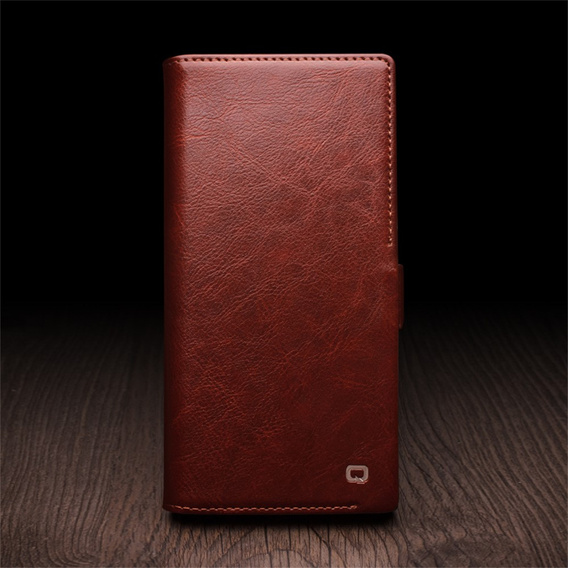 Etui z klapką do Samsung Galaxy S25 Ultra, QIALINO Leather Wallet, ciemnobrązowe