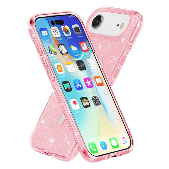 Etui do iPhone 17 Air, do MagSafe, brokat, półprzezroczyste różowe