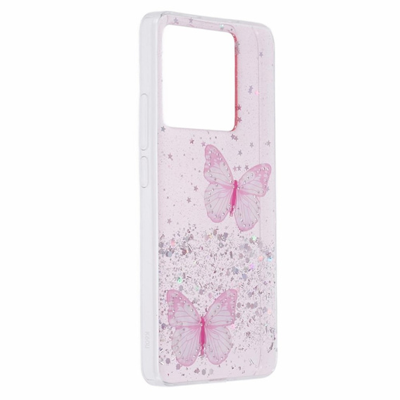 Etui do Xiaomi 13T / 13T Pro / Redmi K60 Ultra, Glitter Butterfly, różowe