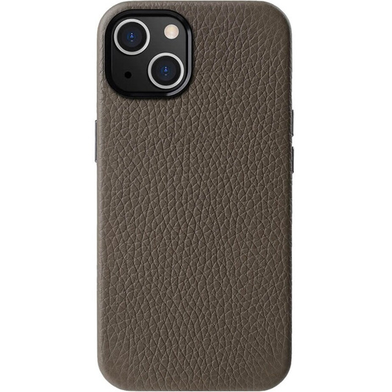 Etui MELKCO do iPhone 15 Plus, skórzane do MagSafe, szare