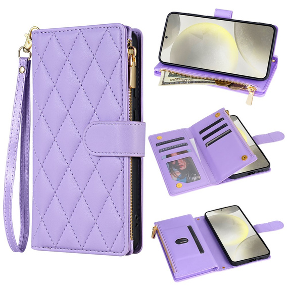 Etui z klapką do Samsung Galaxy A56 5G, Rhombus Crossbody Leather, fioletowe