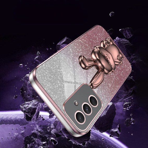 Etui do Samsung Galaxy A54 5G, Glitter Rabbit, z wysuwaną podstawką, różowe