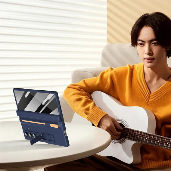 Etui do Samsung Galaxy Z Fold7 5G, z podstawką, szkłem i rysikiem - granatowe