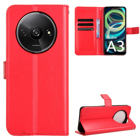 Etui z klapką do Xiaomi Redmi A3, Crazy Horse Wallet, czerwone