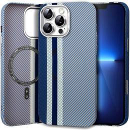 Etui do iPhone 13 Pro Max, Carbon Fiber MagSafe, niebieskie