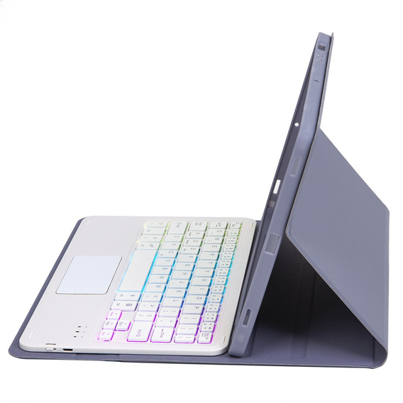 Etui z podświetlaną klawiaturą bluetooth touchpad do iPad 11" 2025 A16 (11 gen.) / iPad 10.9" 2022 (10 gen.), fioletowe