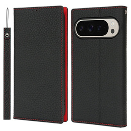Etui z klapką do Google Pixel 10 Pro XL, skórzane Litchi Grain, czarne