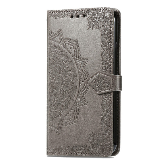Etui z klapką do Motorola Moto E14, Mandala, szare